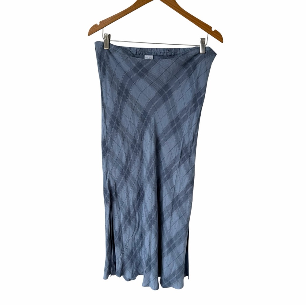 Time and Tru Blue Plaid Maxi Skirt Size L 12-14 Elastic Waist Flowy - Picture 2 of 4